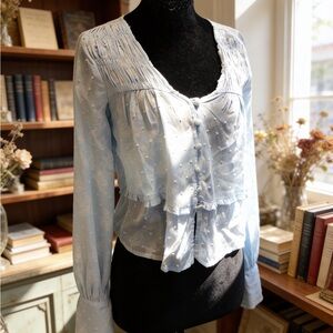 Light Blue Embroidered Button-Front Women’s Top